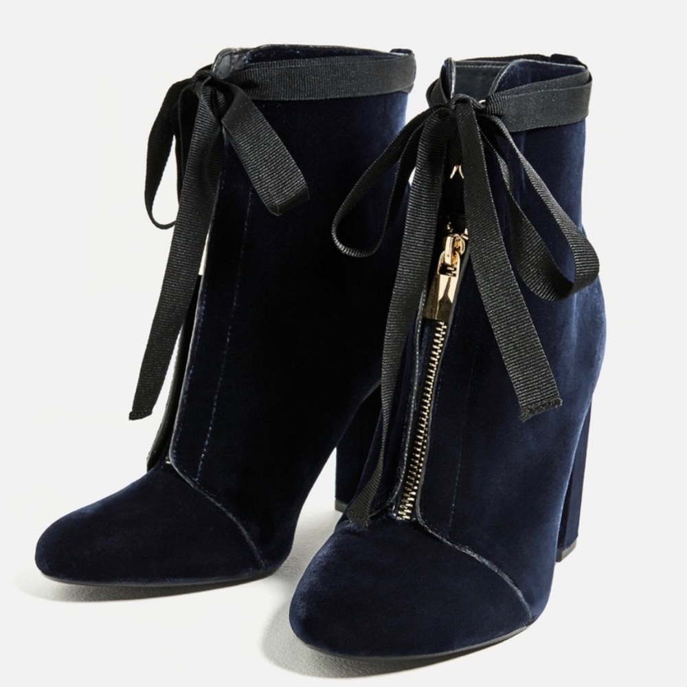 Zara Velvet Chunky Heel Boots